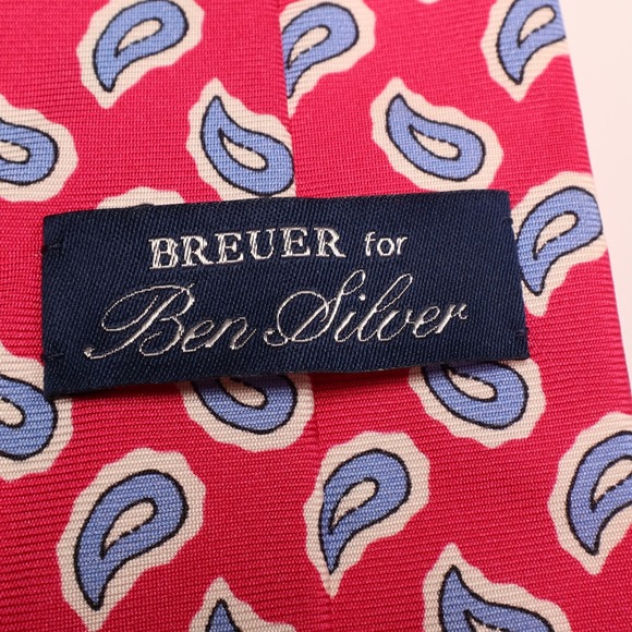 Ben Silver Silk Necktie Paisley Print Business Casual Breuer Tie - Minor Flaws - Picture 2 of 10